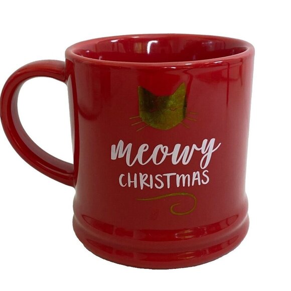 Target Threshold Coffee Mug Meowy Christmas Cat Red Holiday Porcelain 12 Oz - Picture 3 of 7